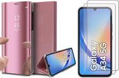 Hoesje geschikt voor Samsung Galaxy A34 - 2x Screen Protector GlassGuard - Book Case Spiegel Roségoud & Screenprotector