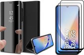 Hoesje geschikt voor Samsung Galaxy A34 - 2x Screen Protector FullGuard - Book Case Spiegel Zwart & Screenprotector