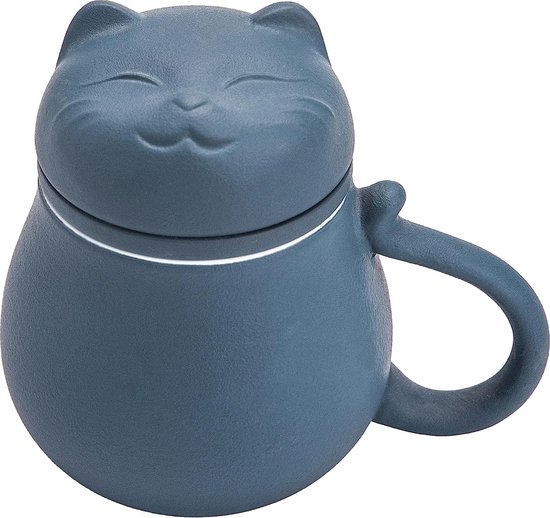 Tasse de thé en céramique avec passoire à thé et couvercle (400ml), tasse  de thé avec design de chat mignon, passoire à feuilles mobiles, vacances  cadeaux, anniversaire, maison chaleureuse (vert)