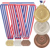 Relaxdays medailles voor kinderen - 12 stuks - metalen kindermedailles met lint - voetbal
