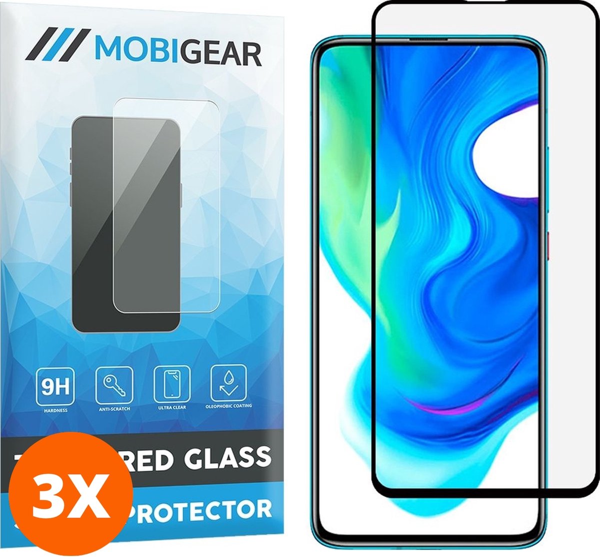 Mobigear Screenprotector geschikt voor POCO F2 Pro Glazen | Mobigear Premium Screenprotector - Case Friendly - Zwart (3-Pack)