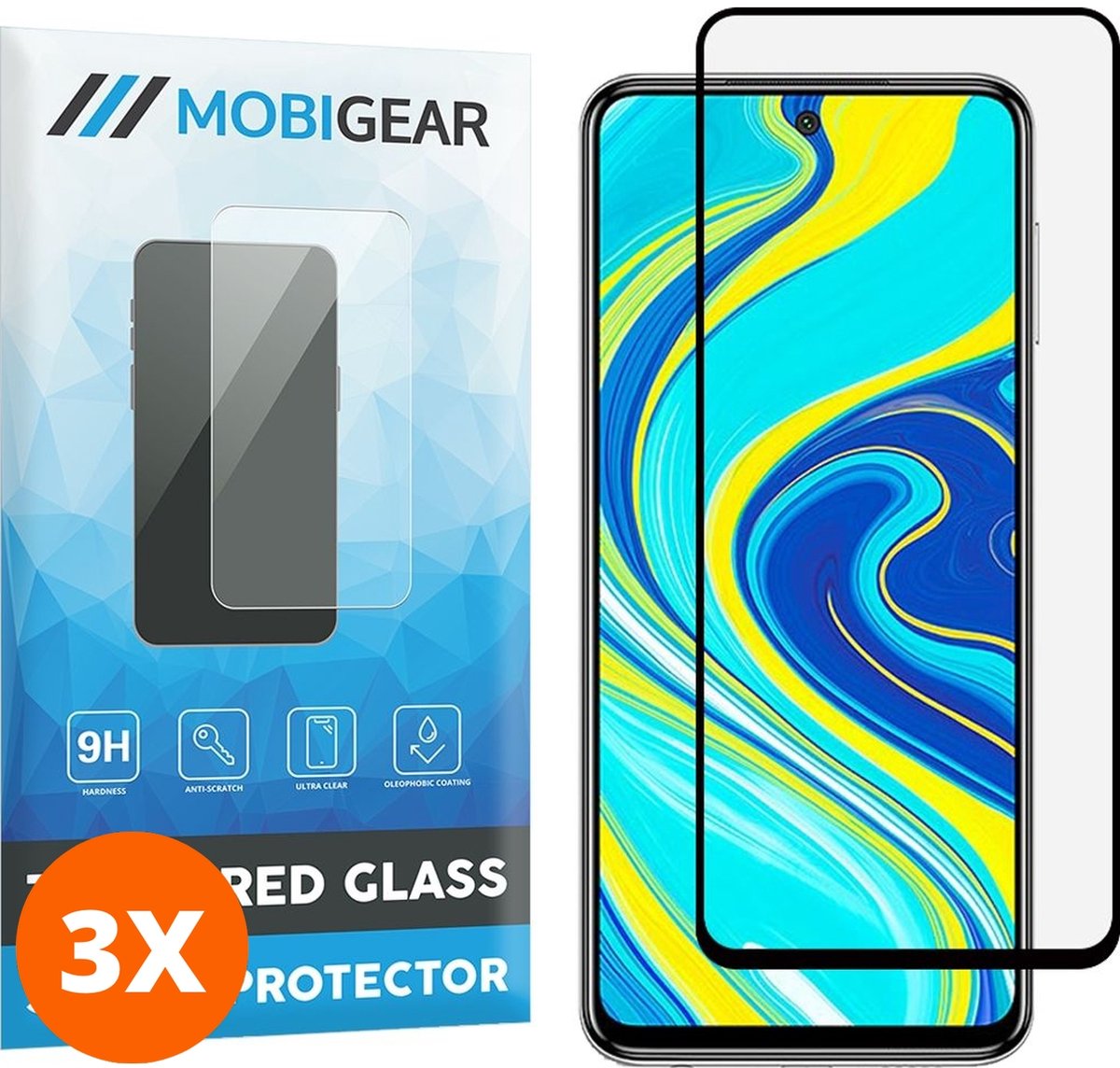 Mobigear Screenprotector geschikt voor Xiaomi Redmi Note 9 Glazen | Mobigear Premium Screenprotector - Case Friendly - Zwart (3-Pack)