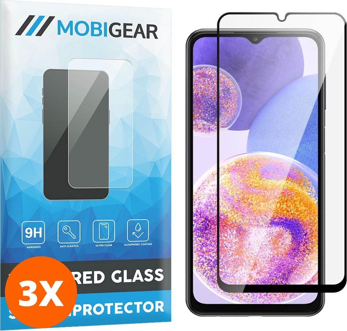 Mobigear Screenprotector geschikt voor Samsung Galaxy A23 Glazen | Mobigear Premium Screenprotector - Case Friendly - Zwart (3-Pack)