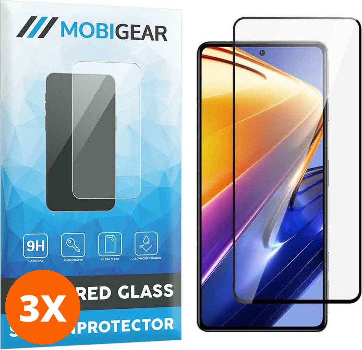 Mobigear Screenprotector geschikt voor POCO F4 GT Glazen | Mobigear Premium Screenprotector - Case Friendly - Zwart (3-Pack)