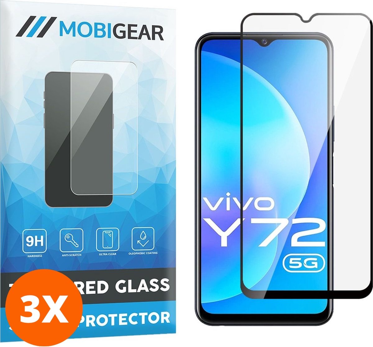 Mobigear Screenprotector geschikt voor Vivo Y72 Glazen | Mobigear Premium Screenprotector - Case Friendly - Zwart (3-Pack)