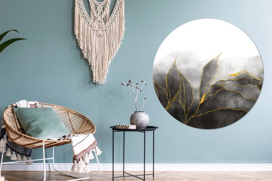 WallCircle - Stickers muraux - Cercle Papier Peint - Marbre - Zwart - Or - Luxe - Aspect Marbre - 120x120 cm - Cercle Mural - Auto Adhésif - Sticker Papier Peint Rond XXL