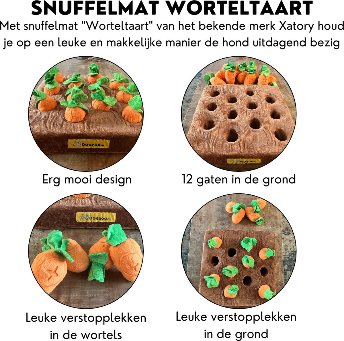 Snuffelmat Hond - 16 Wortels - Denkspel - Hondenpuzzel - Denkspel hond - Hersenwerk - Leuke uitdaging - Bruin - 35 cm thumbnail 6