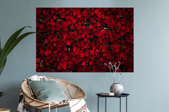 Muurstickers - Sticker Folie - Bloemen - Rozen - Rood - 90x60 cm - Plakfolie - Muurstickers Kinderkamer - Zelfklevend Behang - Zelfklevend behangpapier - Stickerfolie