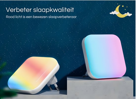 LED Nachtlampje - Kinderen & Volwassenen - 2 Stuks - 8 Verschillende kleuren - Nachtlampje Stopcontact - Stekkerlamp - Multi Colour - Stopcontactlamp - Baby - 2 Standen