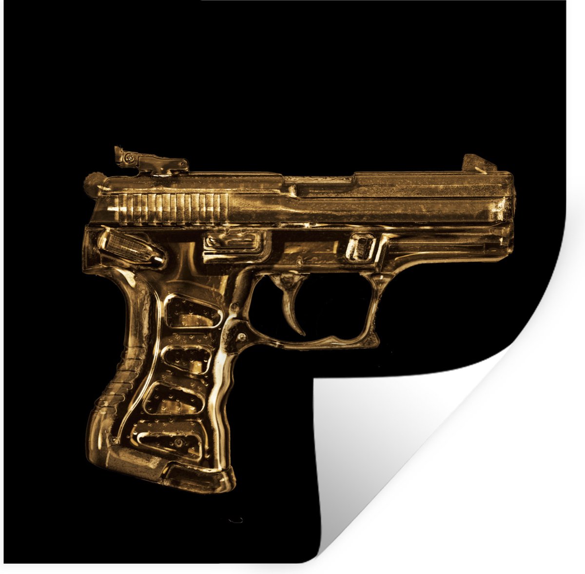 Muurstickers - Sticker Folie - Pistool - Zwart - Goud - 50x50 cm - Plakfolie - Muursticker