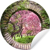 WallCircle - Muurstickers - Behangcirkel - Doorkijk - Sakura - Bloesem - Japans - 100x100 cm - Muurcirkel - Zelfklevend - Ronde Behangsticker XXL