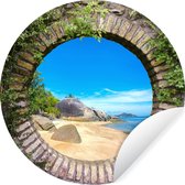 WallCircle - Muurstickers - Behangcirkel - Zomer - Strand - Doorkijk - Tropical - ⌀ 140 cm - Muurcirkel - Zelfklevend - Ronde Behangsticker
