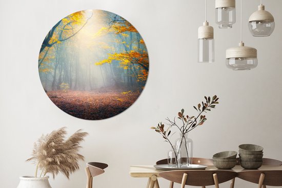 WallCircle - Stickers muraux - Cercle de papier peint - Forêt - Brouillard - Automne - 120x120 cm - Cercle mural - Autocollant - Papier peint autocollant rond XXL