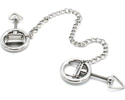 Kiotos - Stalen Tepelklem Ringen Met Ketting - RVS - Lengte Ketting 38 cm