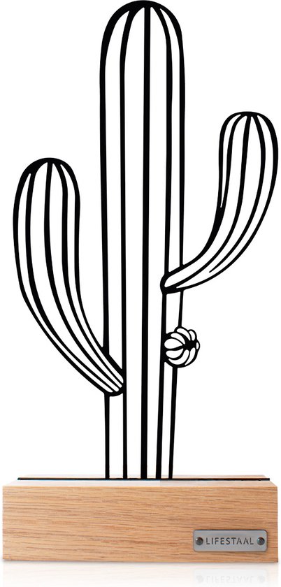 Lifestaal® - Ornament op voet - Decoratie woonkamer - Decoratie - Woondecoratie - Cactus - Cactus plant - Cactus decoratie - 32,5 x 15cm