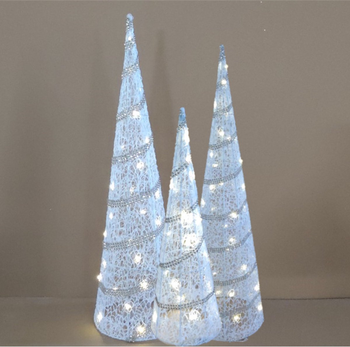LED verlichte kegels - kerstboom lampen- set 3x st - 39, 59, 79 cm - rotan/kunststof