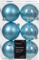 Decoris kerstballen - 12x - 8 cm - kunststof - ijsblauw / suiker blauw