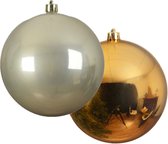 Grote decoratie kerstballen - 2x st- 20 cm -champagne en goud -kunststof