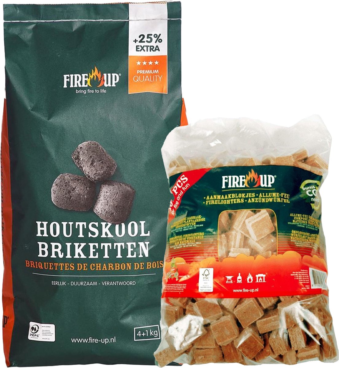 BBQ starterspakket - houtskool briketten 10 kilo - barbecue aanmaakblokjes 192x