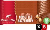Côte d'Or Chocolade Repen Melk Hele Hazelnoten - 45 Gram - 8 Stuks - Chocolade - Reep - Snack - Voordeelverpakking