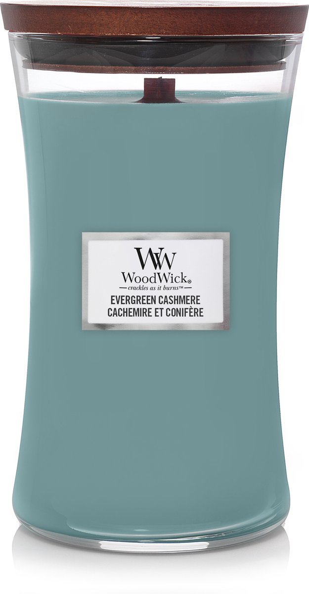 WoodWick Hourglass Large Geurkaars - Evergreen Cashmere - 130 branduren Blauw