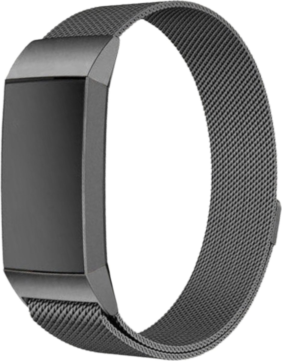 123watches milanese band - space gray - ML - Geschikt voor Fitbit Charge 3 & 4