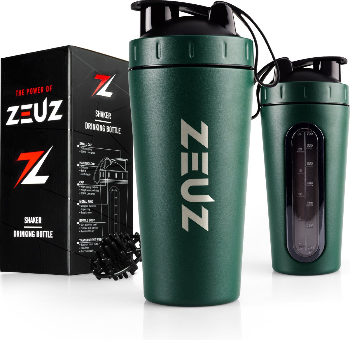 Goedkoopste ZEUZ Premium RVS Shakebeker – Eiwit & Proteïne Shaker – Shake Beker - BPA Vrij – 700 ml - Mat Groen