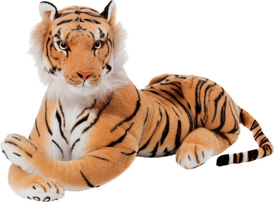 Bengaalse tijger welp knuffel wit liggend 26 cm - handgemaakt