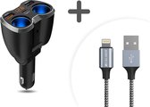Caliber Autolader met iPhone kabel geschikt voor Apple iPhone - Sigarettenaansteker Splitter - 2x USB 1x USB-C 12/24 V - Snellader - Met Lightning naar USB kabel - 1 Meter - LED met spanningsmeter (PS23-UL)