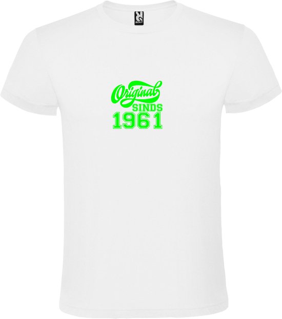Wit T-Shirt met “Original Sinds 1961 “ Afbeelding Neon Groen Size XXXL