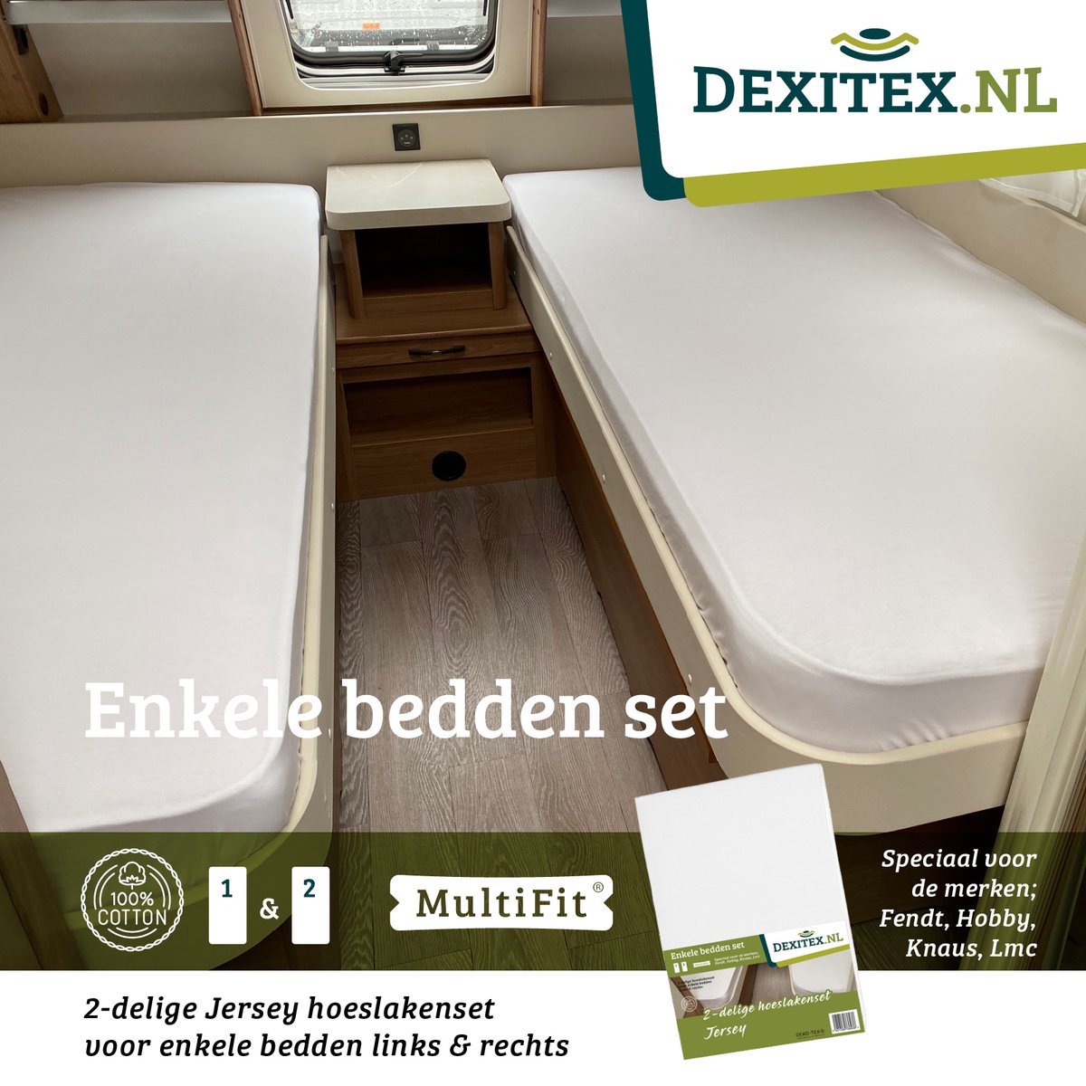 1 x Hoeslakenset Wit enkele bedden 2 delig geschikt voor Caravan Fendt-Hobby-Knaus-LMC-Tabbert-Weinsberg-Dethleffs-Bürnster