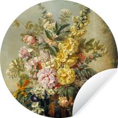 WallCircle - Muurstickers - Behangcirkel - Grote vaas met bloemen - Josep Mirabent - Schilderij - ⌀ 30 cm - Muurcirkel - Zelfklevend - Ronde Behangsticker