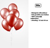 50x Ballonnen 12 inch pearl rood 30cm - biologisch afbreekbaar - Festival feest party verjaardag landen helium lucht thema