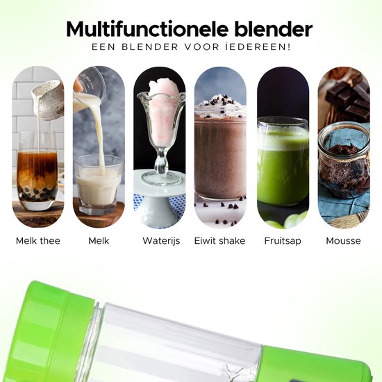Draagbare blender - On the go - Mini - Portable - Draadloos - Voor onderweg - Smoothie maker - Beker - To go - Groen van Merkloos — afbeelding 4