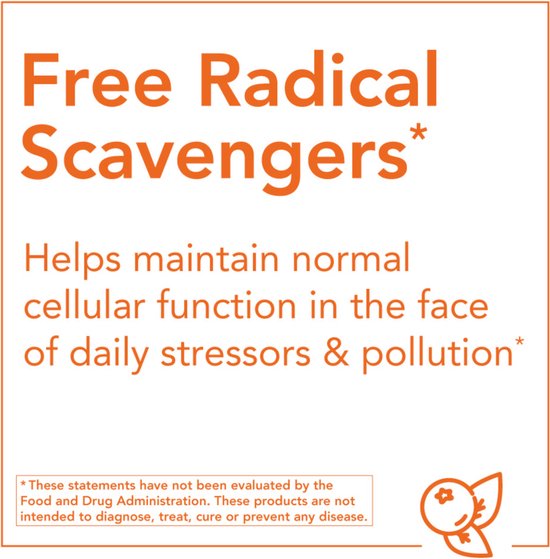 Tekst 'Free Radical Scavengers' met uitleg over het behoud van normale cellulaire functie, en een klein symbool van bessen.