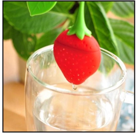 Aardbei Thee Zeef | Theefilter | Losse Theezeef | Kruidenbol | Thee Ei | Thee Mannetje | Voor Losse Thee | Zeef | Rood Met Groen Blad