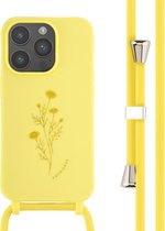 iMoshion Hoesje Geschikt voor iPhone 14 Pro Hoesje Met Koord - iMoshion Siliconen design hoesje met koord - Geel / Flower Yellow