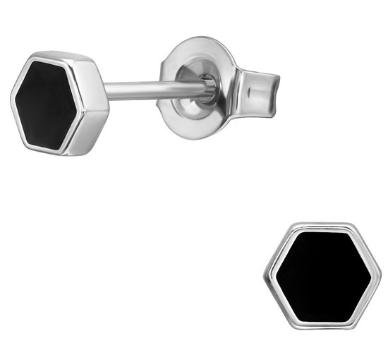 CS Joy - Hexagon oorbellen - Chirurgisch staal - zwart - 5 mm oorknopjes