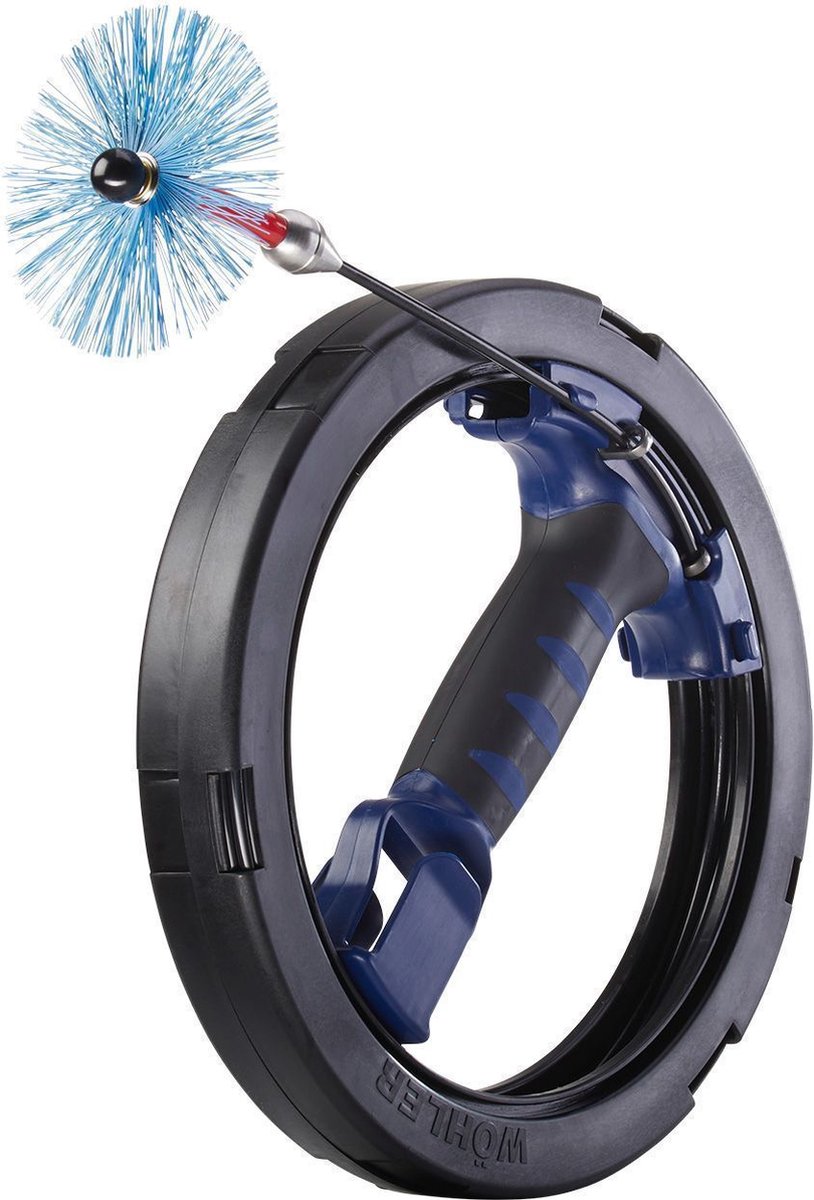 Goedkoopste Wöhler Schoorsteenveegset - Incl 2 Buisborstels voor rookkanalen 10cm, 15cm en 20cm - Flexibele glasvezelstang 15m / Ø4,5mm lengte aanduiding - Professionele Schoorsteenveeghaspel