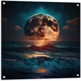 Tuinposter – Heldere Maan Dobberend op het Wateroppervlak - 80x80 cm Foto op Tuinposter (wanddecoratie voor buiten en binnen)