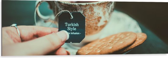 Dibond - Turkse Thee met Koekjes - 120x40 cm Foto op Aluminium (Wanddecoratie van metaal)