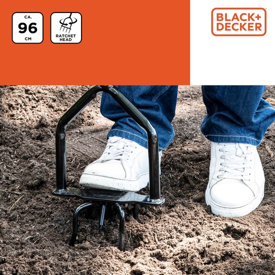 BLACK+DECKER Ratelcultivator - Draaiende Kop - Ergonomische Handgreep - Cultiveren en Onkruid Wieden - Zwart/Oranje van BLACK+DECKER — afbeelding 5