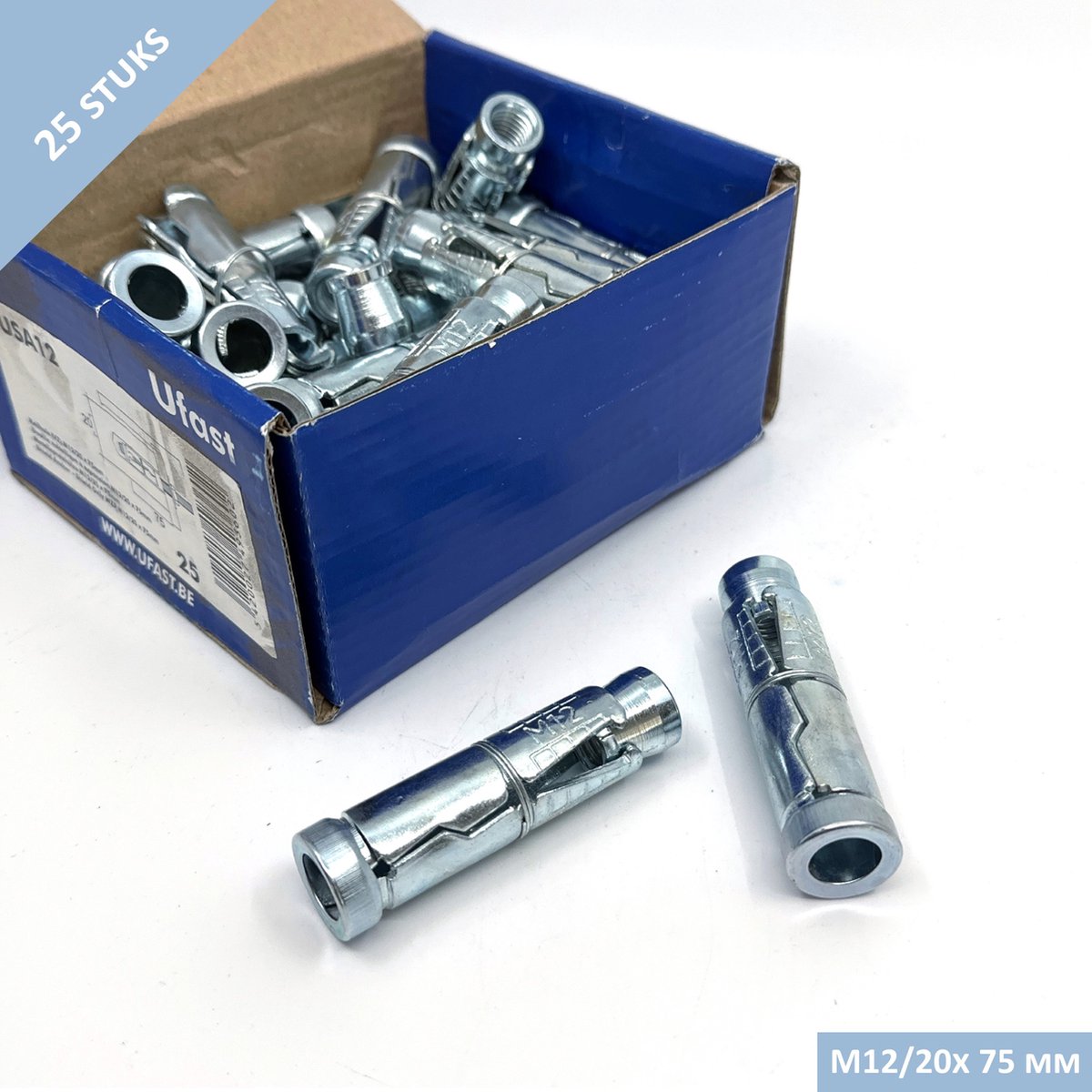 UFAST keilhuls - M12 x 75 mm - Verzinkt - 25 stuks