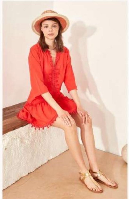 Oranje Pareo Strandkleding -One size- Mini jurk Pareo van 100% katoen - Strandjurk voor dames, bikini cover-up ,strandponcho, pareo, mini-jurk, beachwear-Moeder dag Cadeau