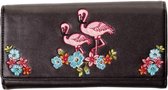 Banned Retro portemonnee Flamingo's (zwart) - Geborduurde Flamingo's - (bxhxd) ca. 20cm x 10cm x 2cm