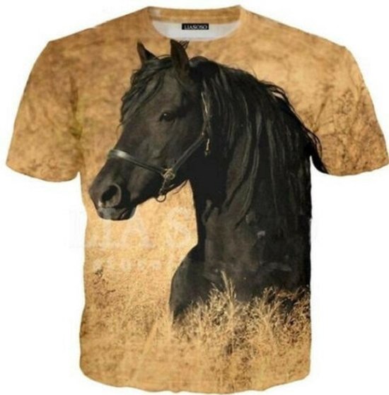 T-shirt - paard - 3D - korte mouw - ronde hals - oversized - S