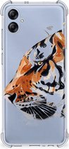Anti Shock Bumper Case Geschikt voor Samsung Galaxy A04e Smartphone hoesje met doorzichtige rand Tiger