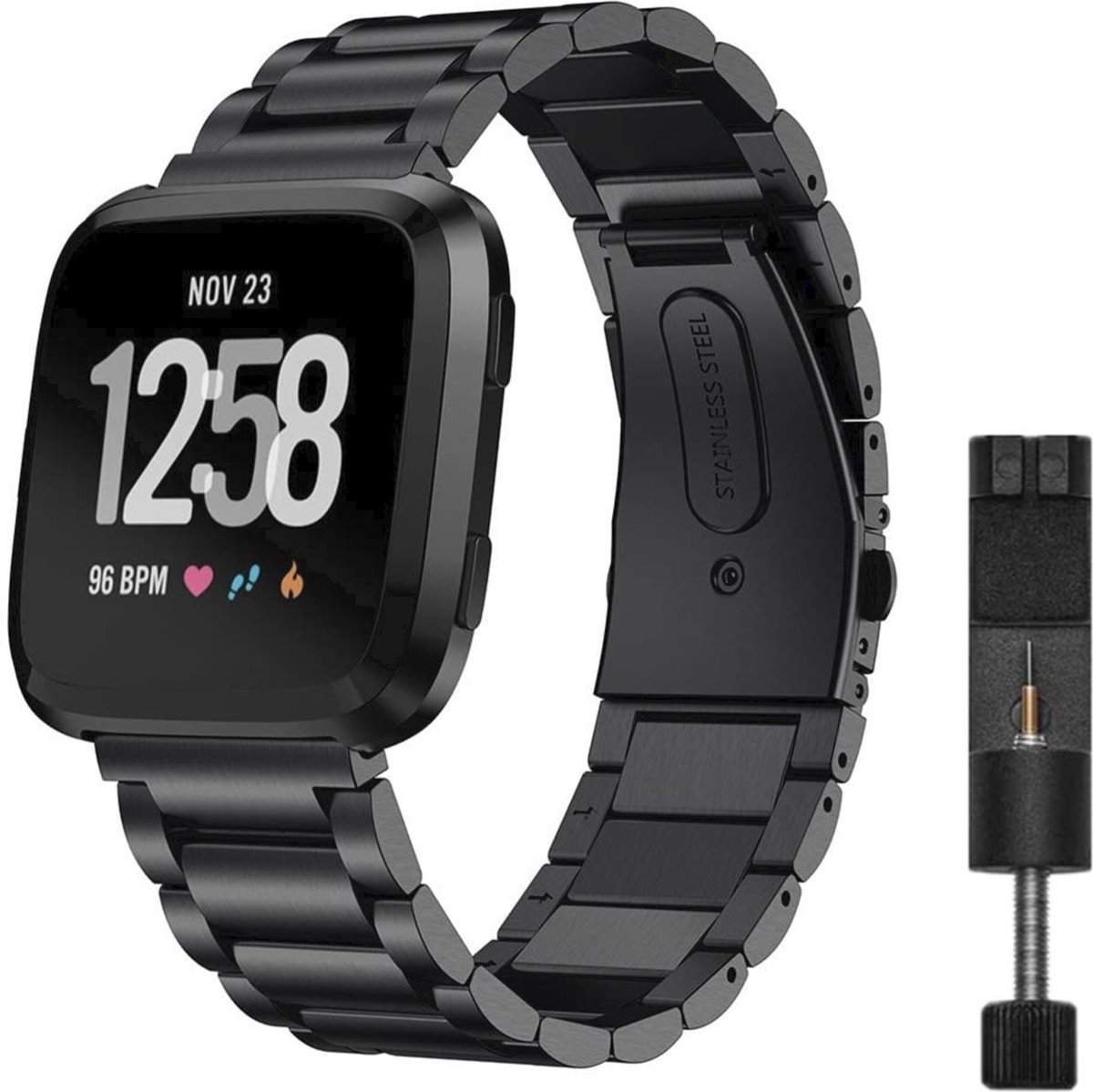 MY PROTECT - Luxe Metalen Bandje Geschikt Voor Fitbit Versa 1 / Versa 2 - Schakel Band - Zwart