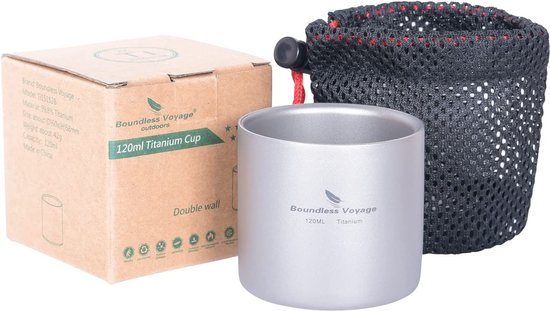 iBasingo Ti3086D titanium espresso koffiekopje, 200 ml, dubbelwandige beker voor latte, cappuccino, cacao, metalen theekop, voor outdoor, camping, reizen, ultralicht, duurzaam, draagbaar drinkservies