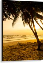 Canvas - Kokosnoot Palmbomen op het Strand bij Fekleurige Zonsopgang - 80x120 cm Foto op Canvas Schilderij (Wanddecoratie op Canvas)